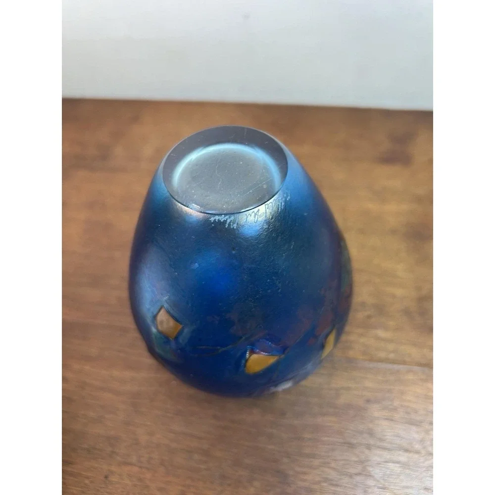 Robert Held Art Glass Handblown Vase Urn Cobalt Blue Carnival Mod Goth Mini Deco